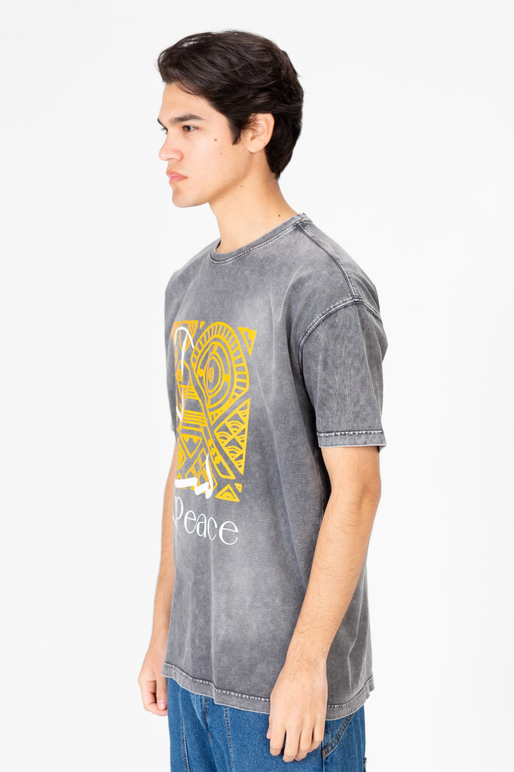 تي شيرت رجالي مطبوع بأكمام نصفية كبيرة الحجم