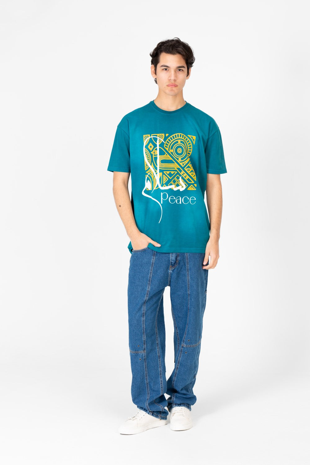 تي شيرت رجالي مطبوع بأكمام نصفية كبيرة الحجم