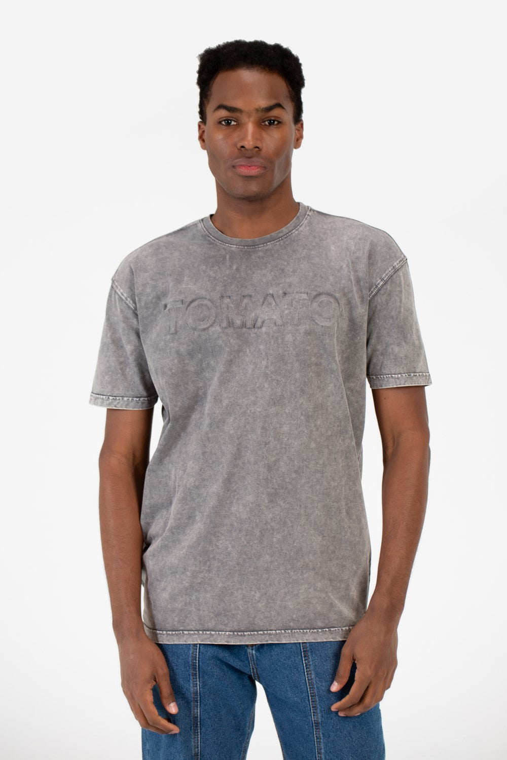 تي شيرت رجالي كبير الحجم بأكمام نصفية مغسول بالطماطم