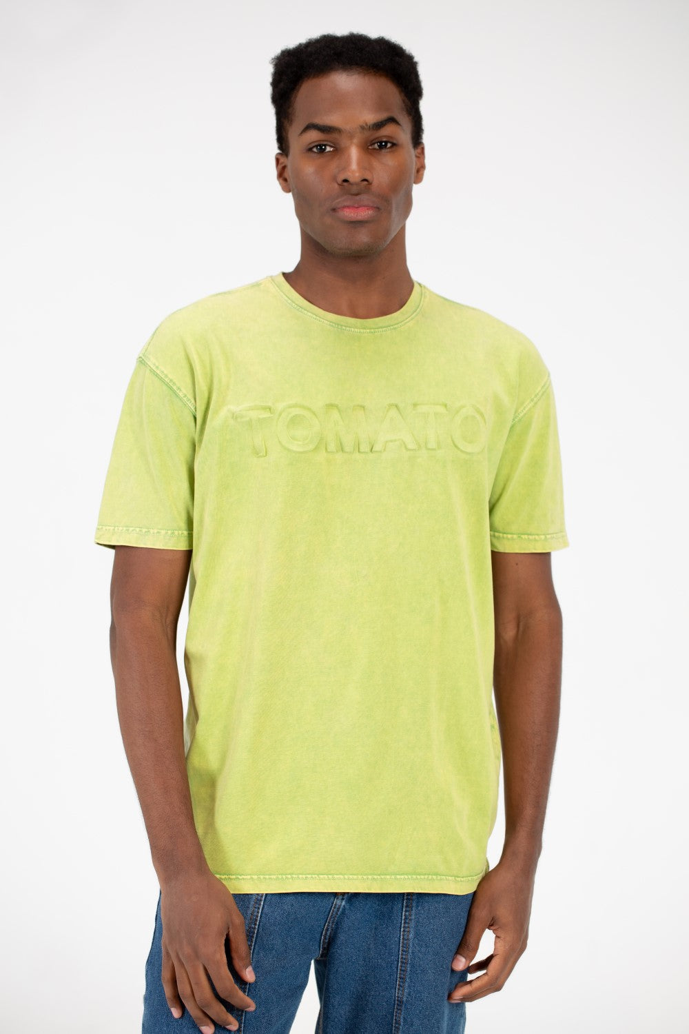 تي شيرت رجالي كبير الحجم بأكمام نصفية مغسول بالطماطم