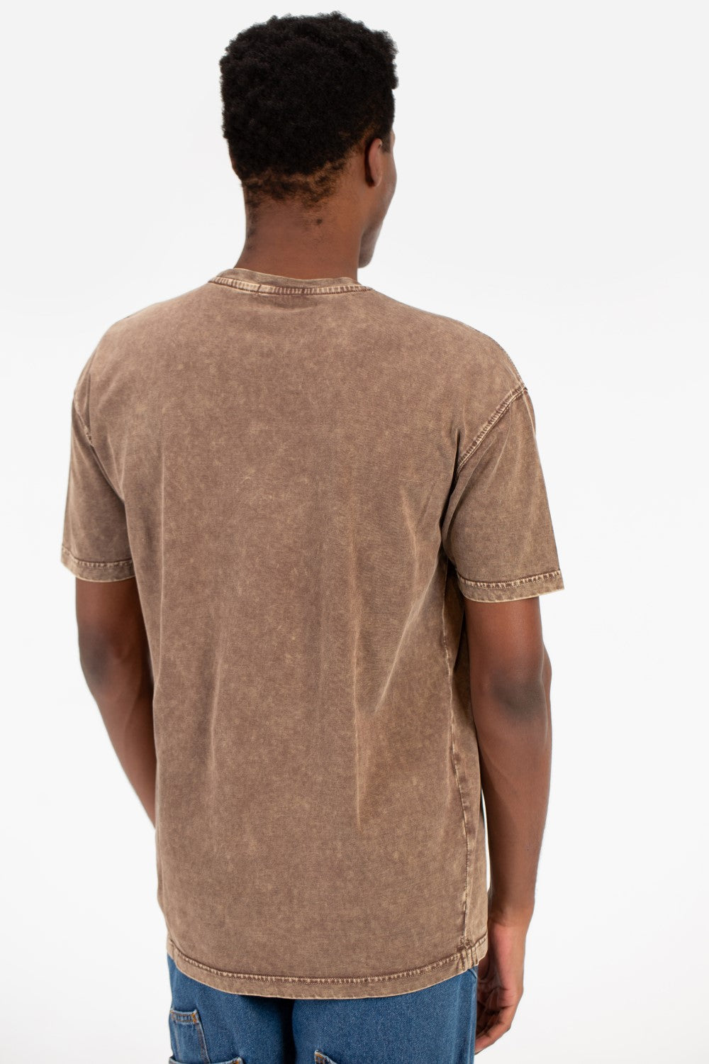 تي شيرت رجالي كبير الحجم بأكمام نصفية مغسول بالطماطم