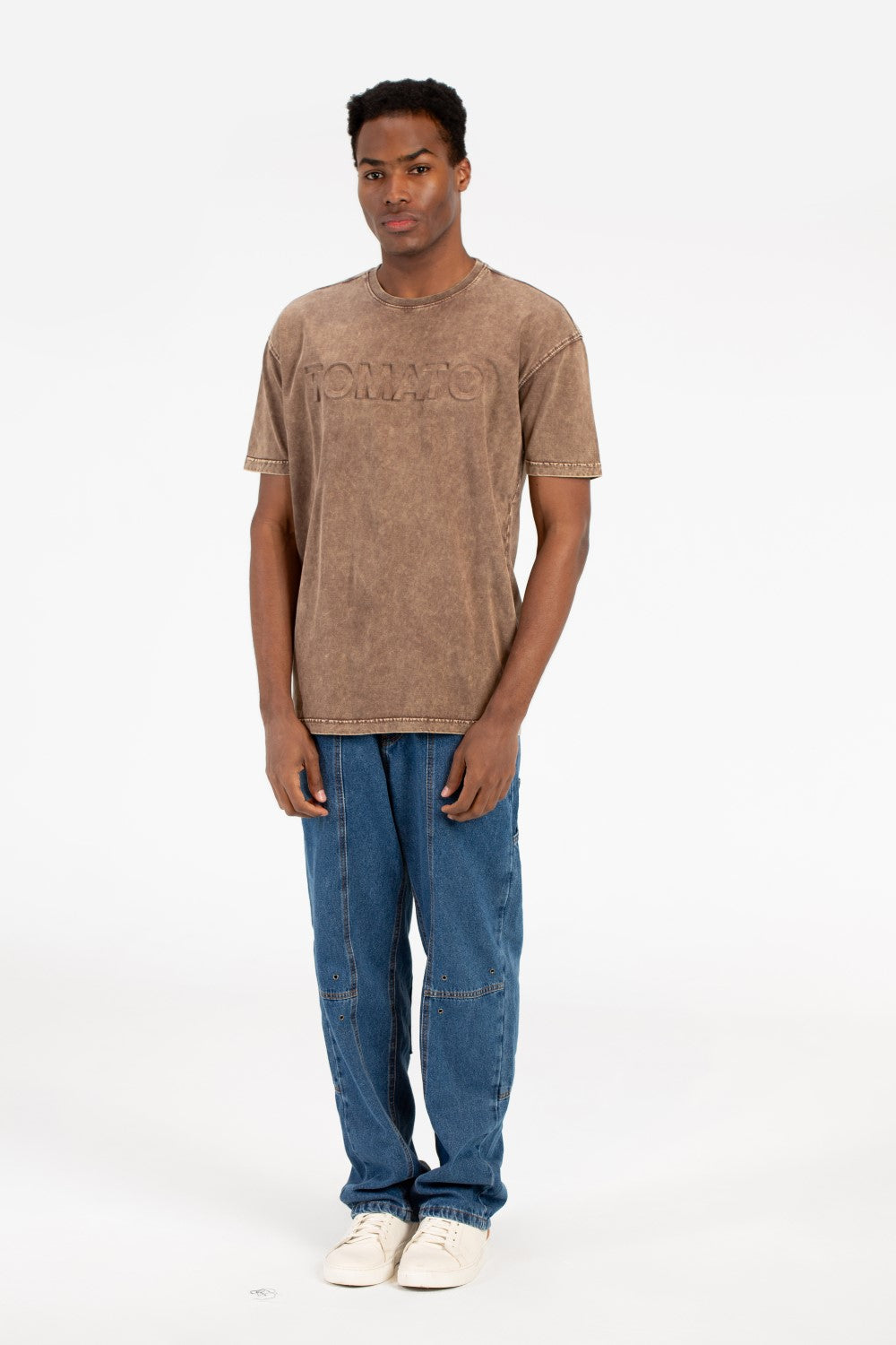 تي شيرت رجالي كبير الحجم بأكمام نصفية مغسول بالطماطم