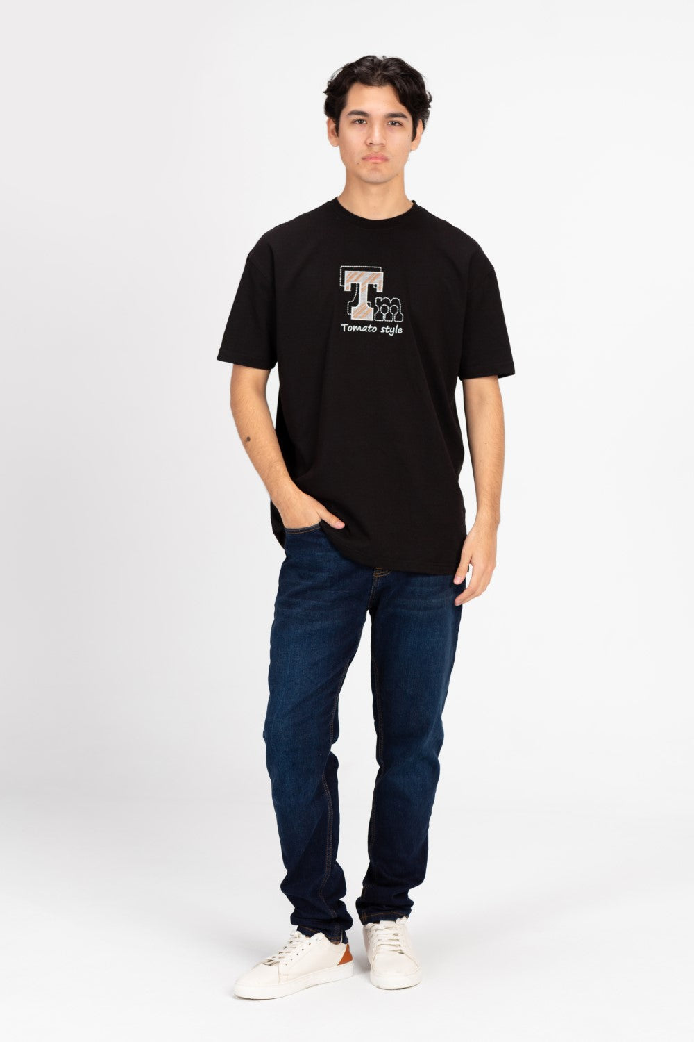 تي شيرت رجالي كبير الحجم بطبعة طماطم وأكمام نصفية