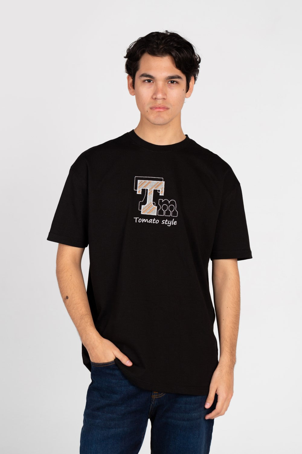 تي شيرت رجالي كبير الحجم بطبعة طماطم وأكمام نصفية