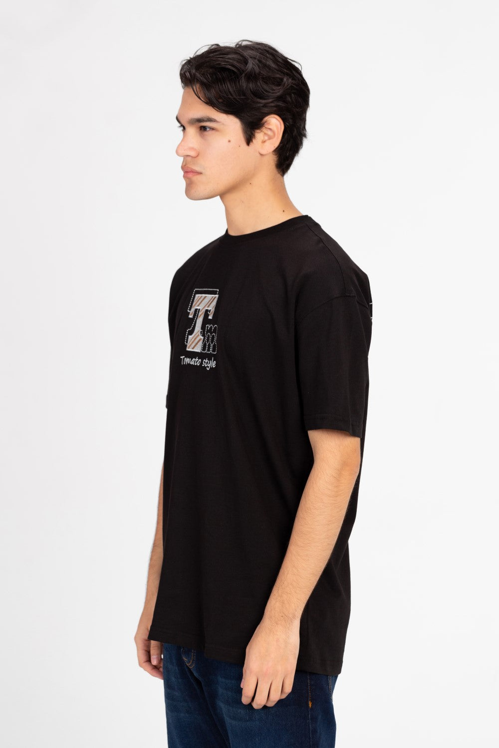 تي شيرت رجالي كبير الحجم بطبعة طماطم وأكمام نصفية