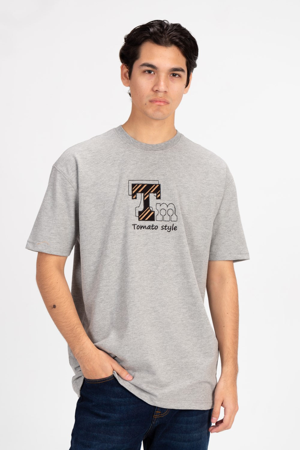 تي شيرت رجالي كبير الحجم بطبعة طماطم وأكمام نصفية