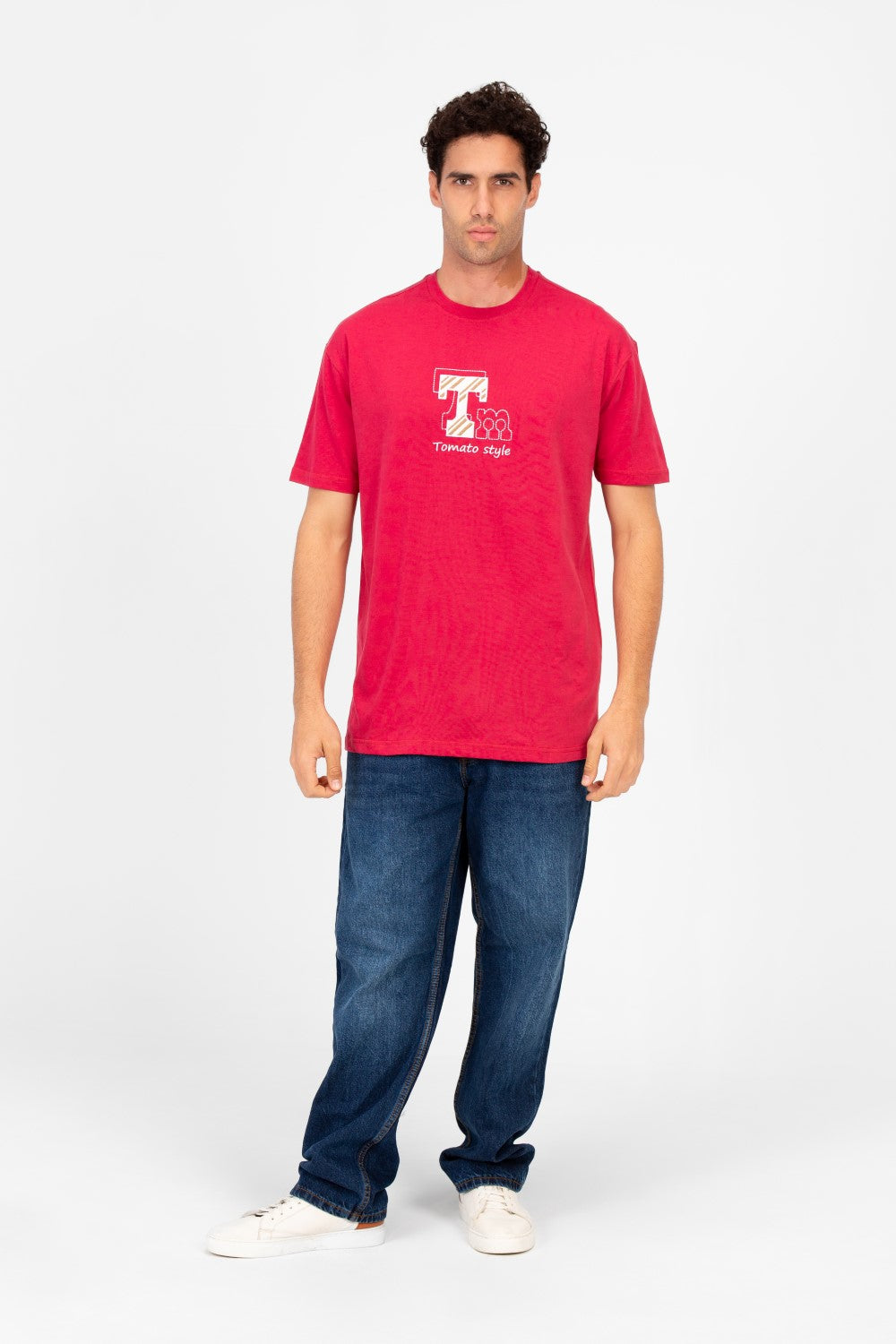تي شيرت رجالي كبير الحجم بطبعة طماطم وأكمام نصفية