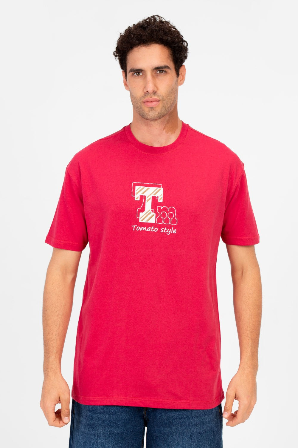 تي شيرت رجالي كبير الحجم بطبعة طماطم وأكمام نصفية