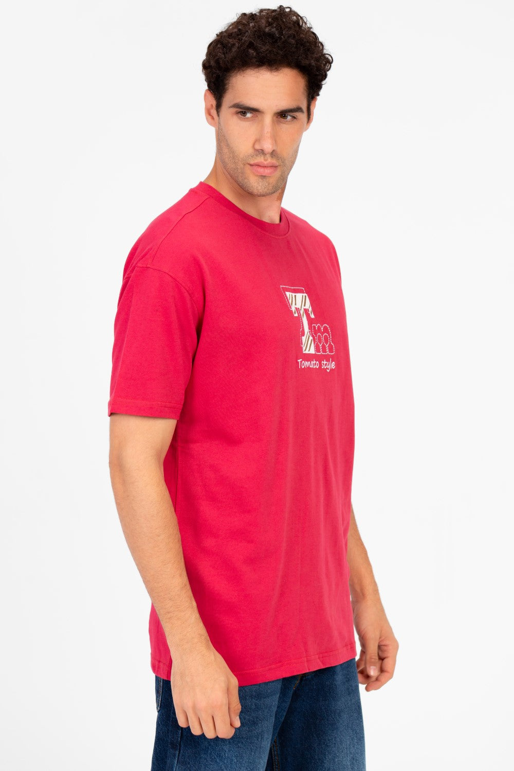 تي شيرت رجالي كبير الحجم بطبعة طماطم وأكمام نصفية