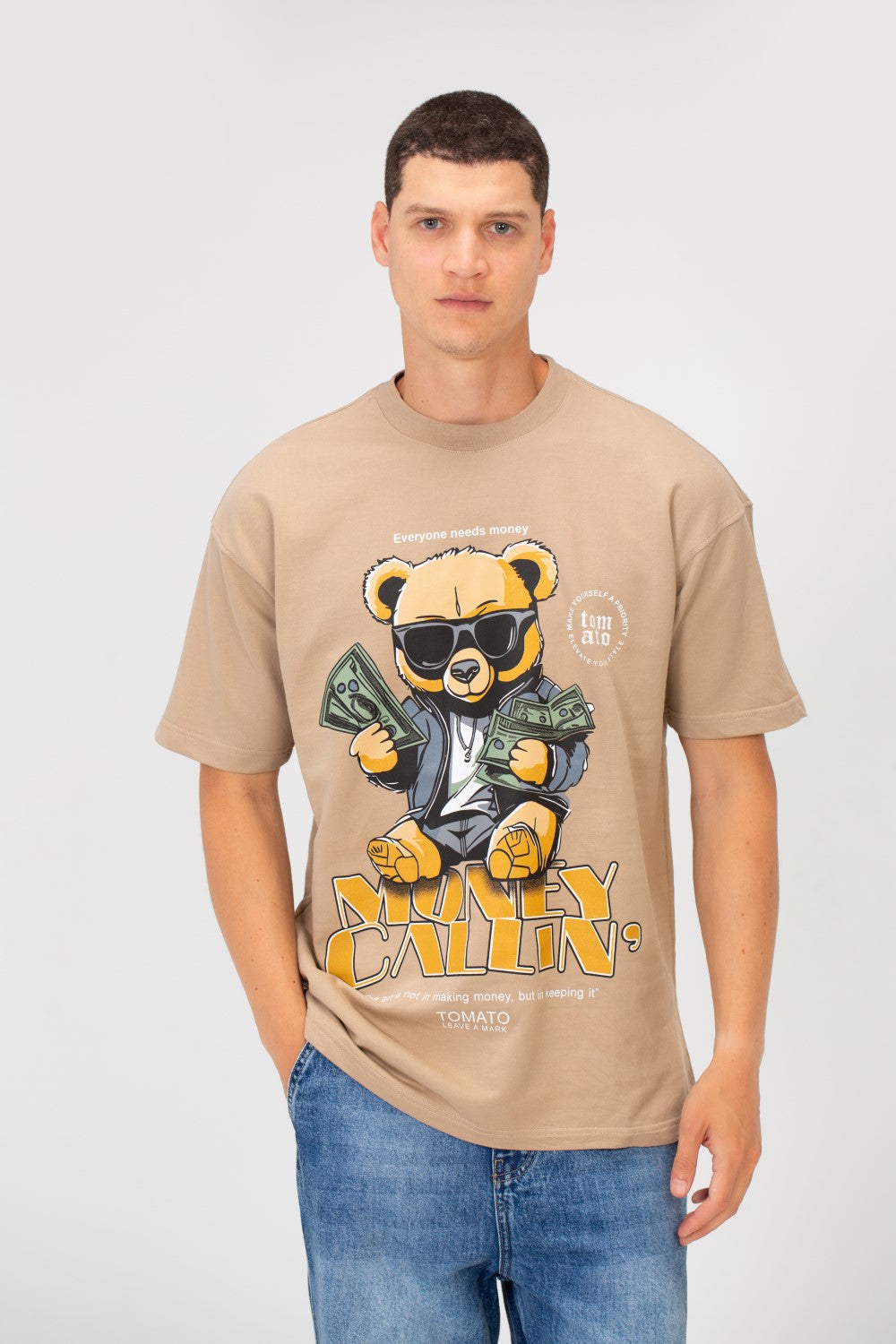 Men's Summer Melton Graphic Print Short Sleeve Oversized Half Sleeve T-Shirt