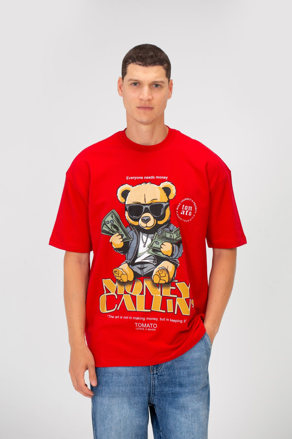 Men's Summer Melton Graphic Print Short Sleeve Oversized Half Sleeve T-Shirt