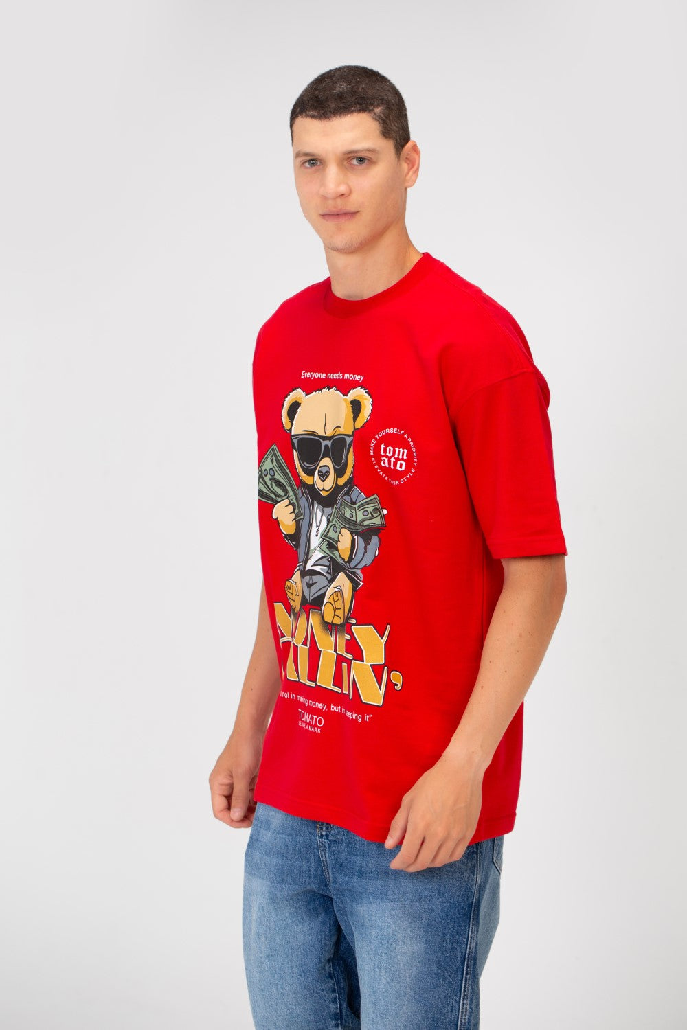 Men's Summer Melton Graphic Print Short Sleeve Oversized Half Sleeve T-Shirt