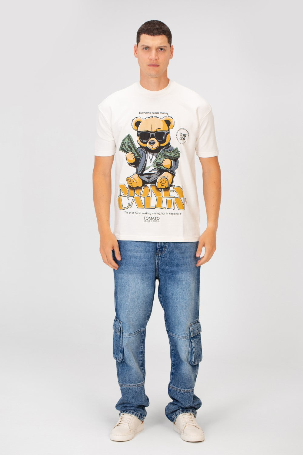 Men's Summer Melton Graphic Print Short Sleeve Oversized Half Sleeve T-Shirt