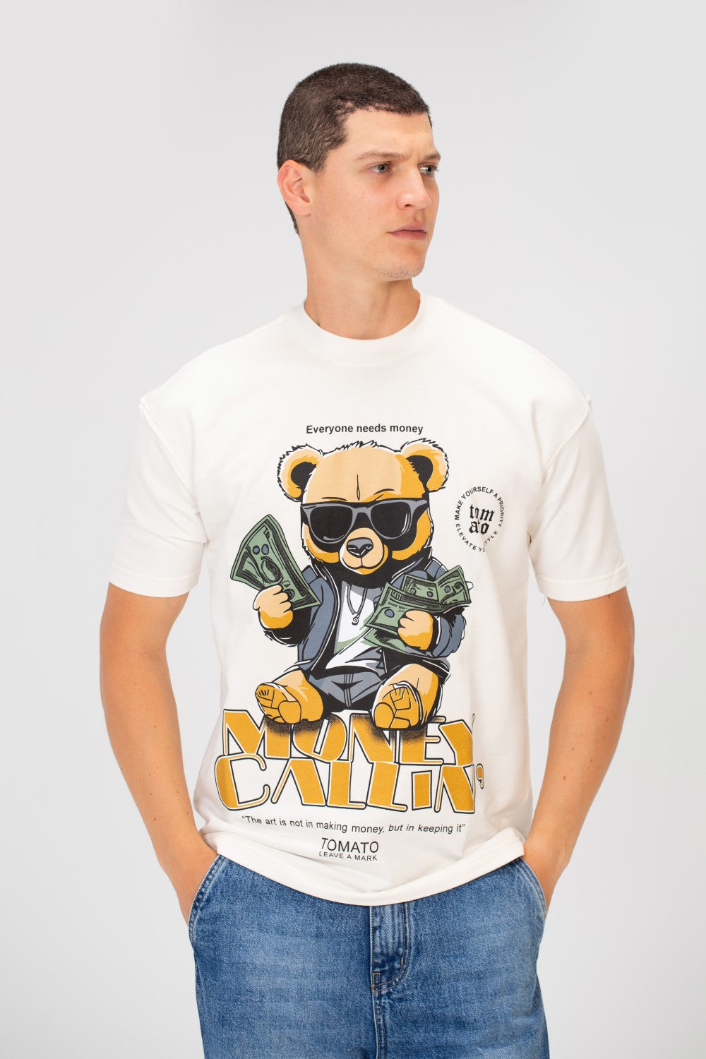 Men's Summer Melton Graphic Print Short Sleeve Oversized Half Sleeve T-Shirt