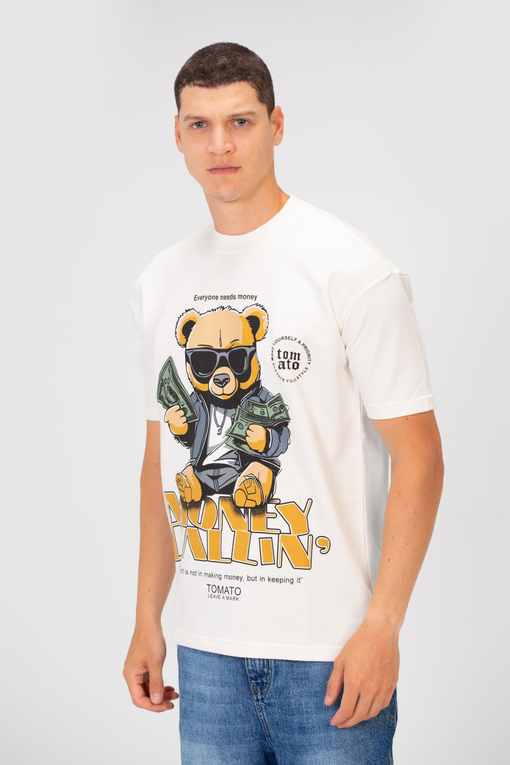 Men's Summer Melton Graphic Print Short Sleeve Oversized Half Sleeve T-Shirt