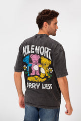 تي شيرت رجالي كبير الحجم برقبة دائرية وأكمام قصيرة مغسول بالطماطم