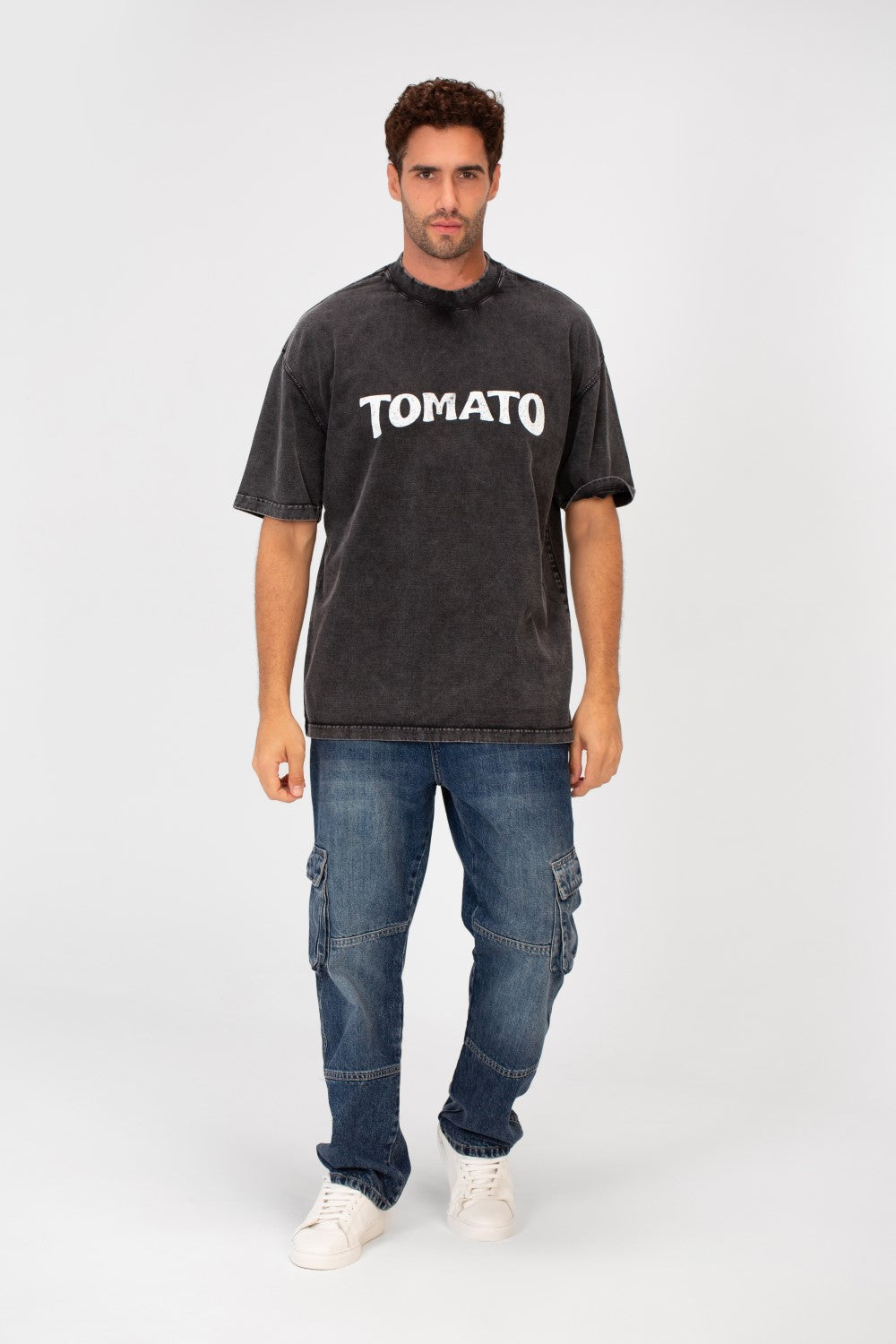 Men's Tomato Washed Oversized Round Neck Short Sleeves T-Shirt