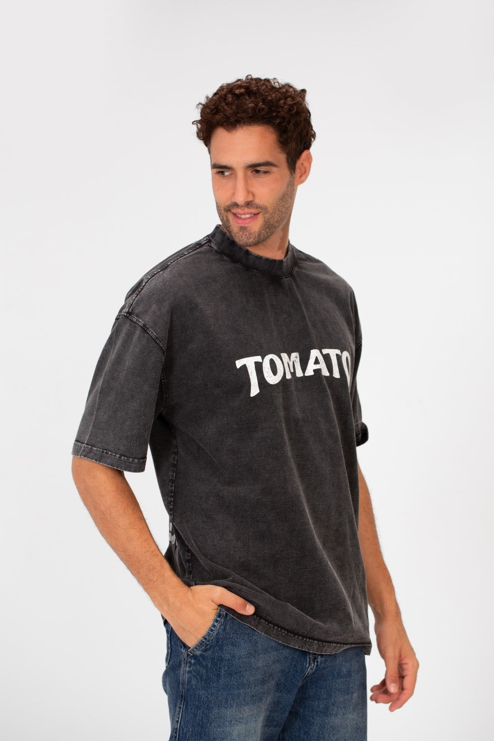 Men's Tomato Washed Oversized Round Neck Short Sleeves T-Shirt