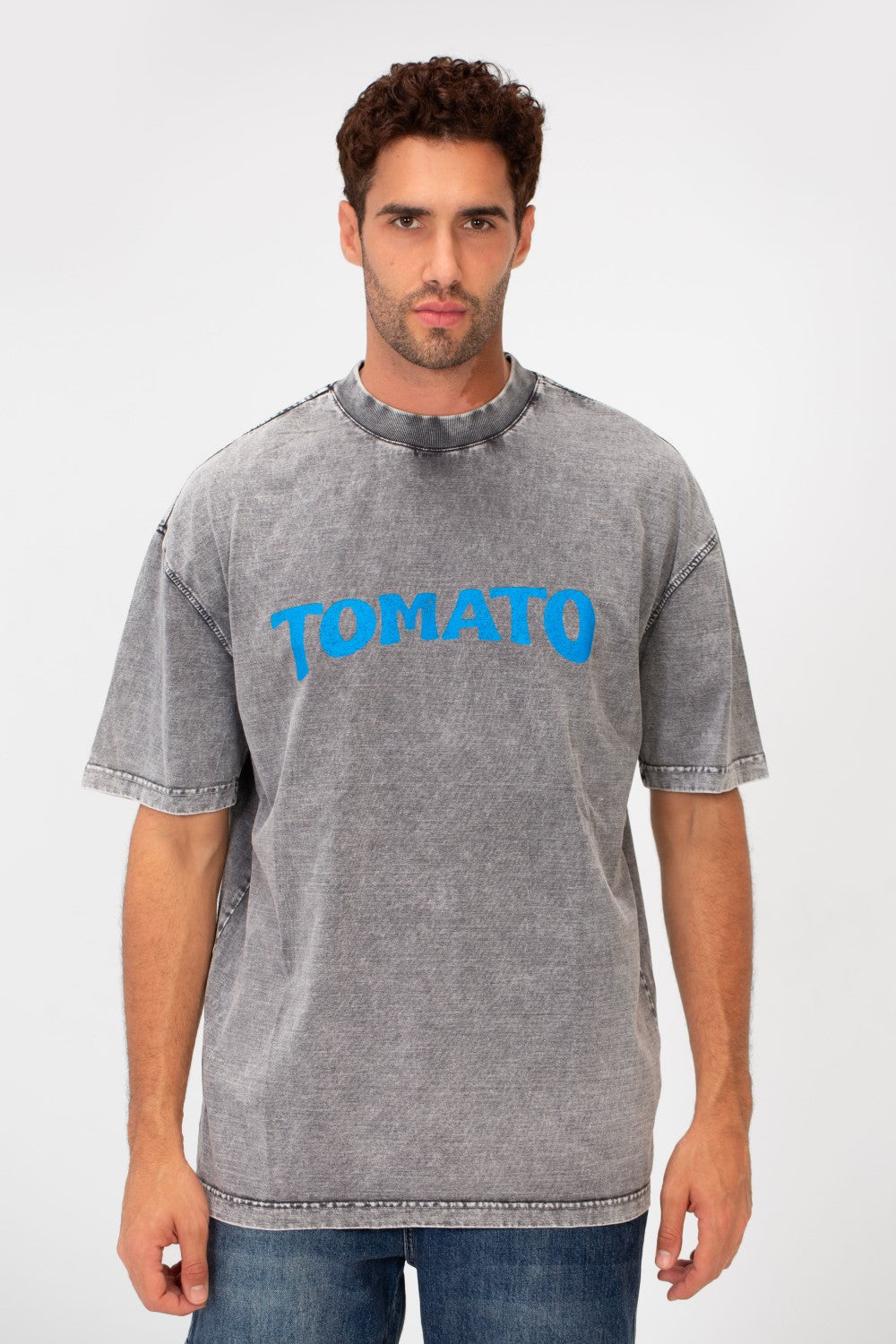 Men's Tomato Washed Oversized Round Neck Short Sleeves T-Shirt