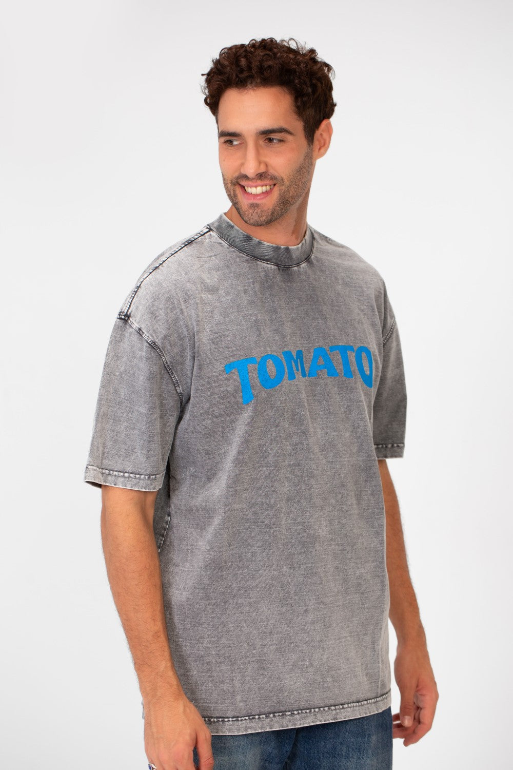 Men's Tomato Washed Oversized Round Neck Short Sleeves T-Shirt