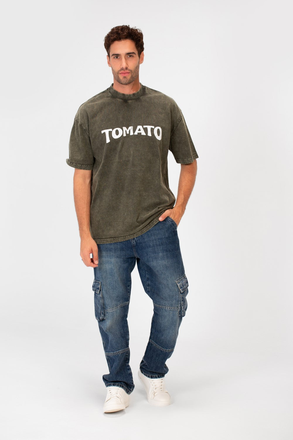 Men's Tomato Washed Oversized Round Neck Short Sleeves T-Shirt