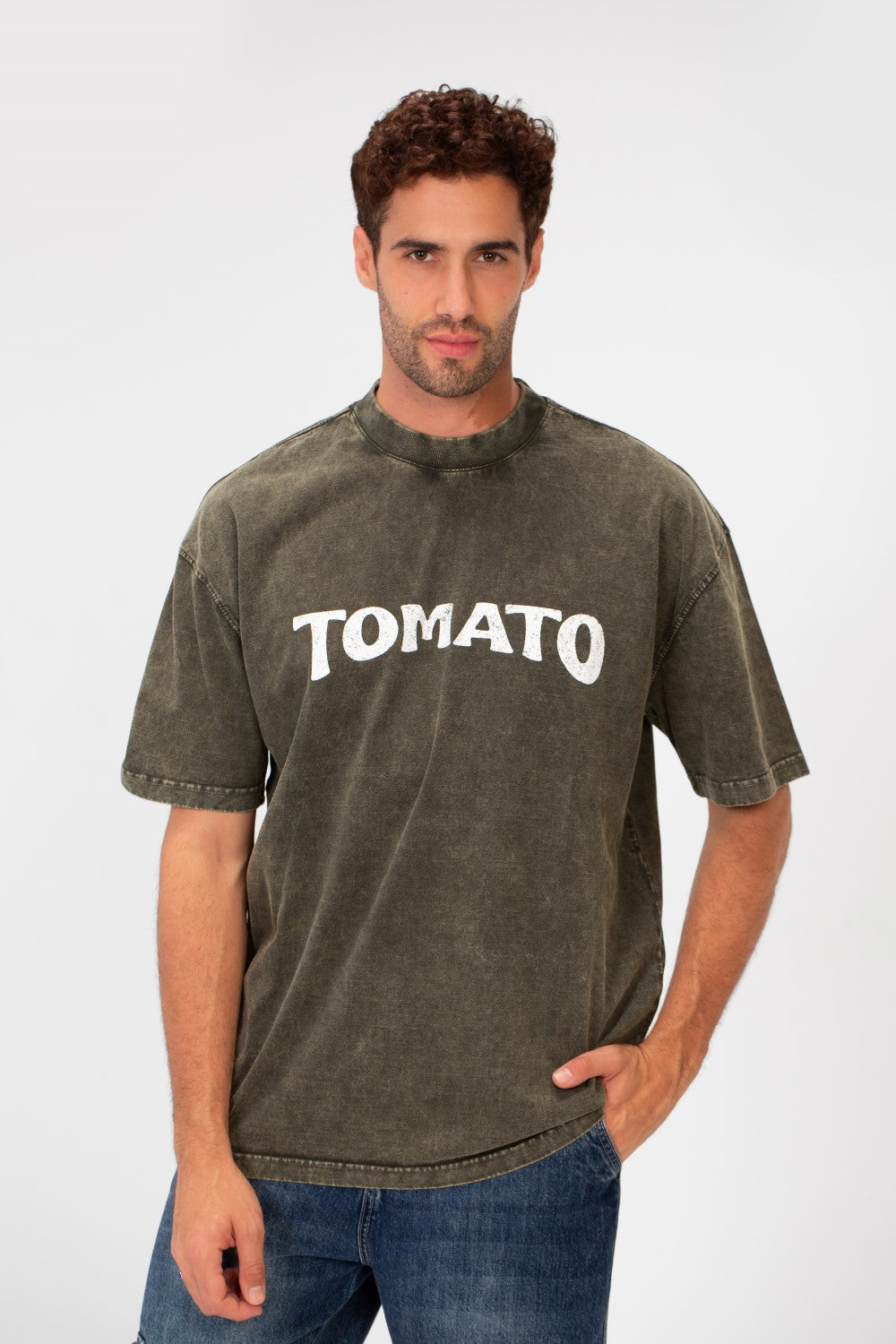 Men's Tomato Washed Oversized Round Neck Short Sleeves T-Shirt