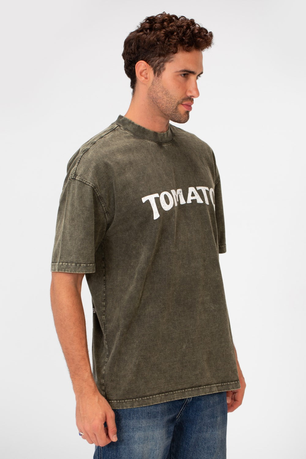 Men's Tomato Washed Oversized Round Neck Short Sleeves T-Shirt
