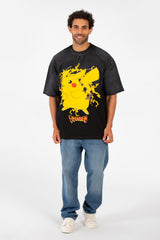 Men's Tomato Oversized Pikachu Print Short Sleeve Crew Neck T-Shirt