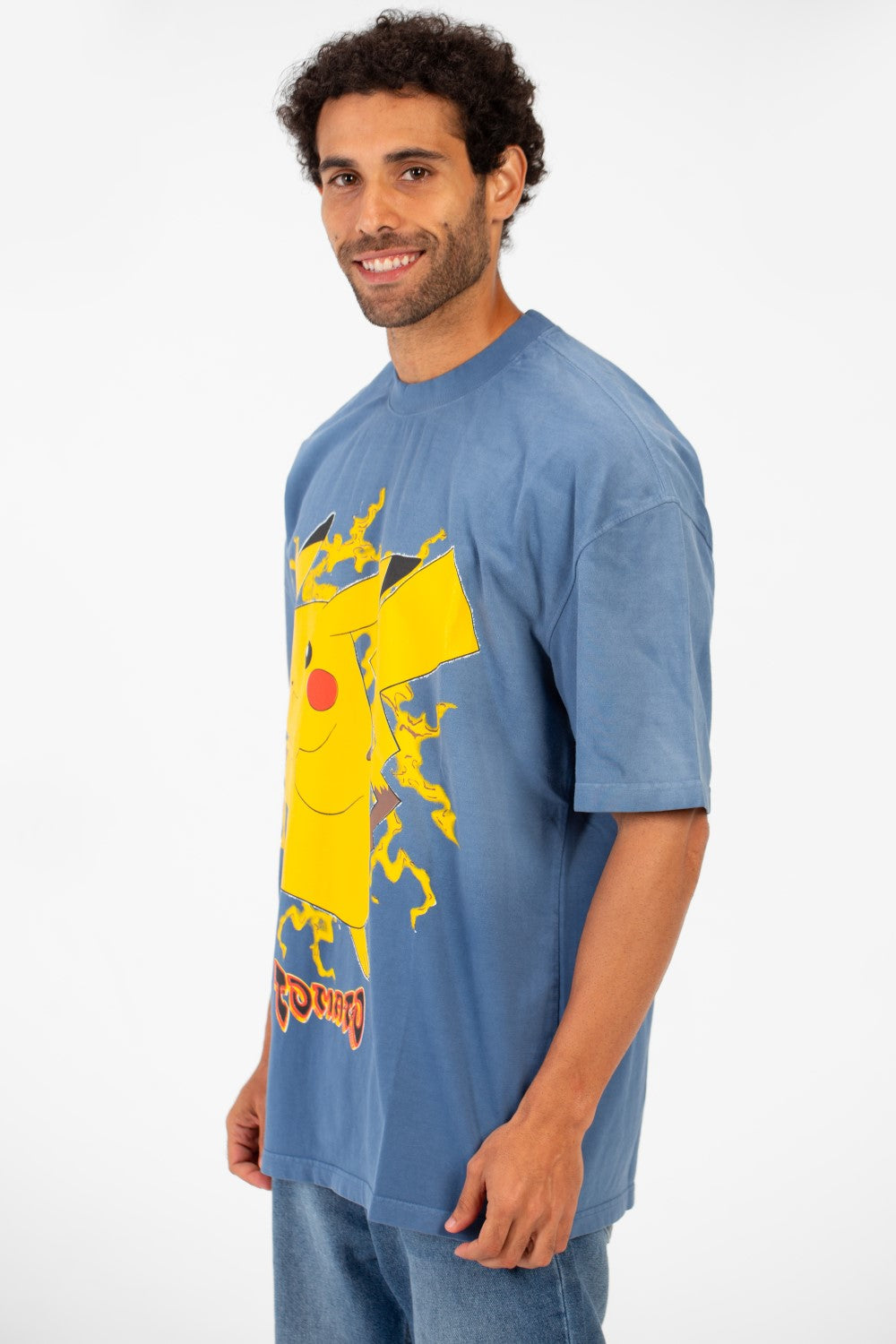Men's Tomato Oversized Pikachu Print Short Sleeve Crew Neck T-Shirt