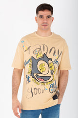 Men's Oversize Printed T-shirt With A Round Neck And Summer Melton Material