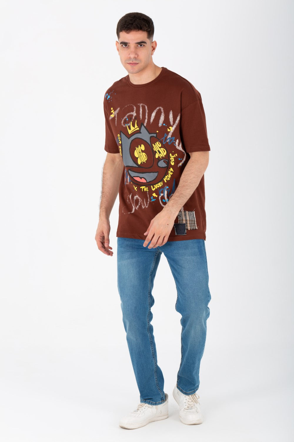 Men's Oversize Printed T-shirt With A Round Neck And Summer Melton Material