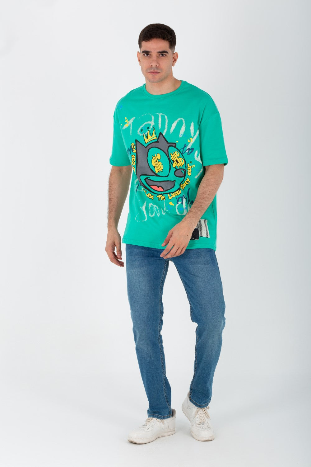 Men's Oversize Printed T-shirt With A Round Neck And Summer Melton Material