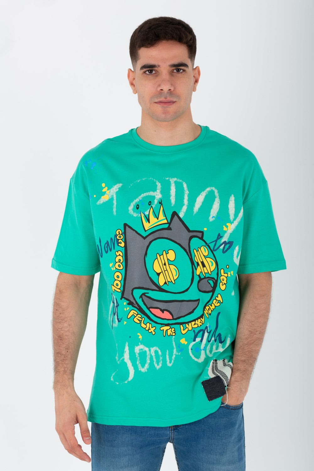 Men's Oversize Printed T-shirt With A Round Neck And Summer Melton Material