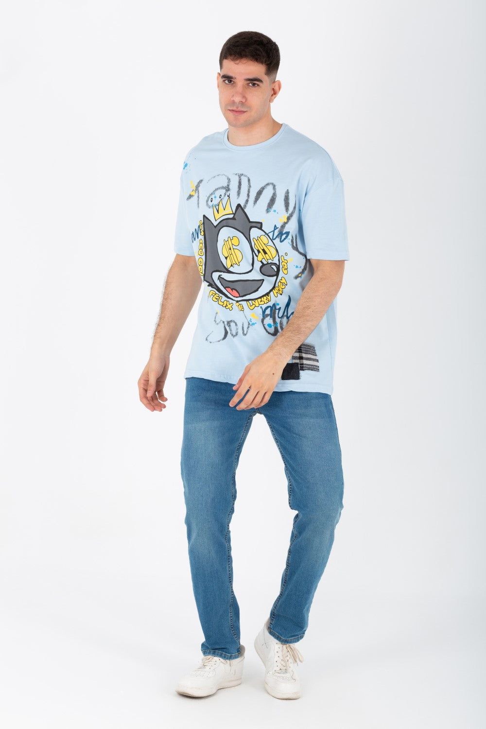 Men's Oversize Printed T-shirt With A Round Neck And Summer Melton Material
