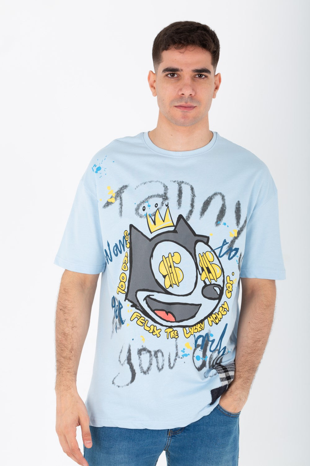 Men's Oversize Printed T-shirt With A Round Neck And Summer Melton Material