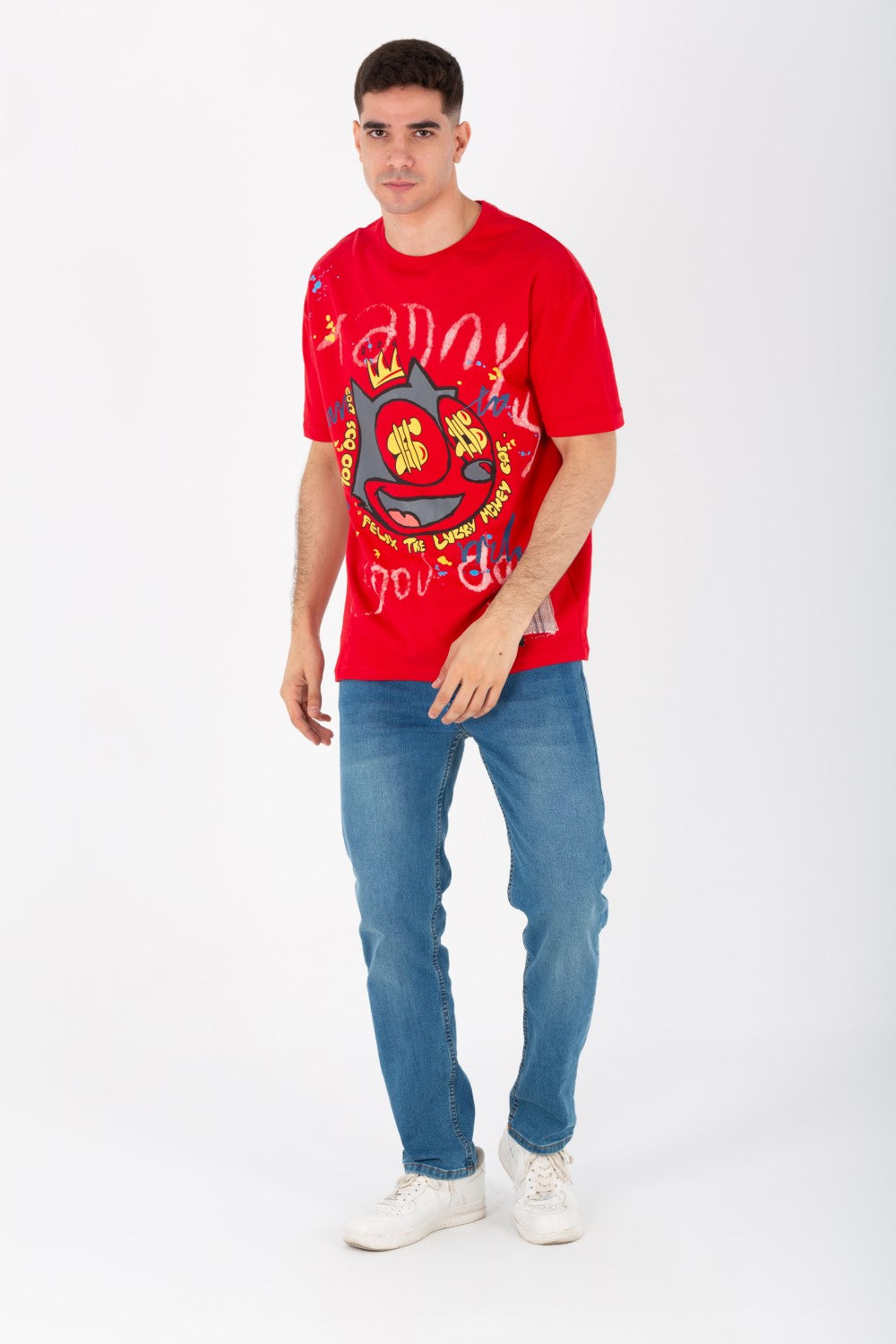 Men's Oversize Printed T-shirt With A Round Neck And Summer Melton Material