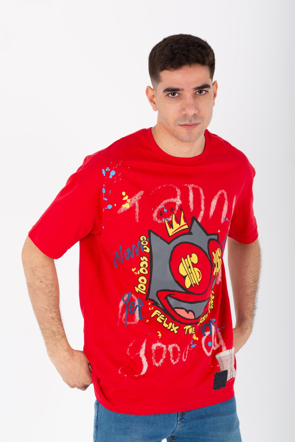 Men's Oversize Printed T-shirt With A Round Neck And Summer Melton Material