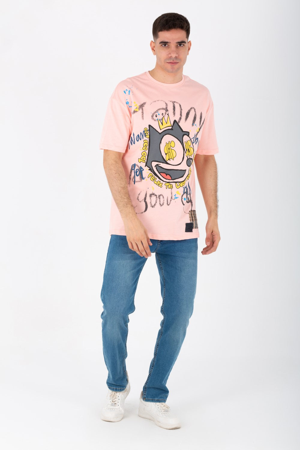 Men's Oversize Printed T-shirt With A Round Neck And Summer Melton Material