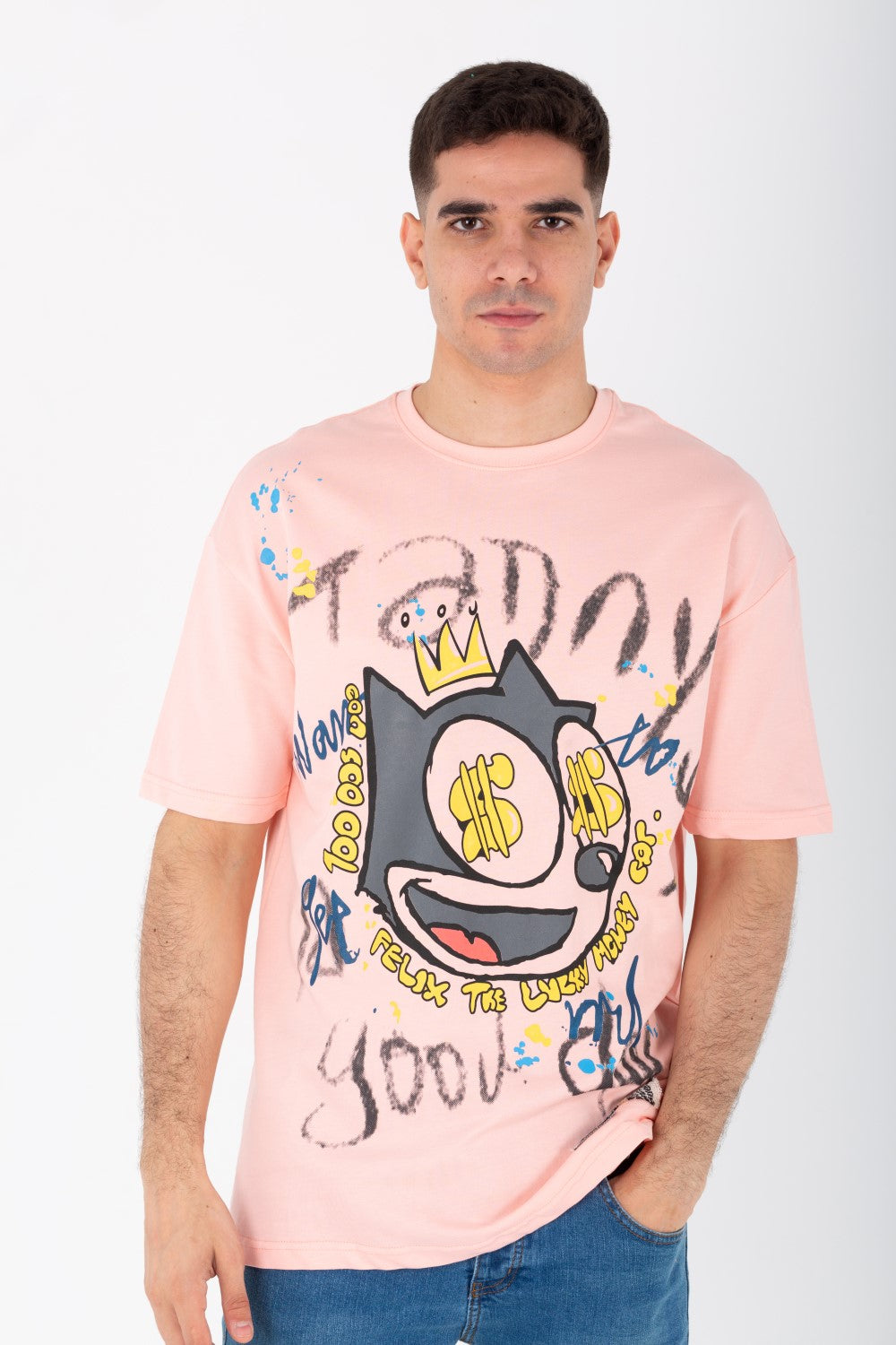 Men's Oversize Printed T-shirt With A Round Neck And Summer Melton Material