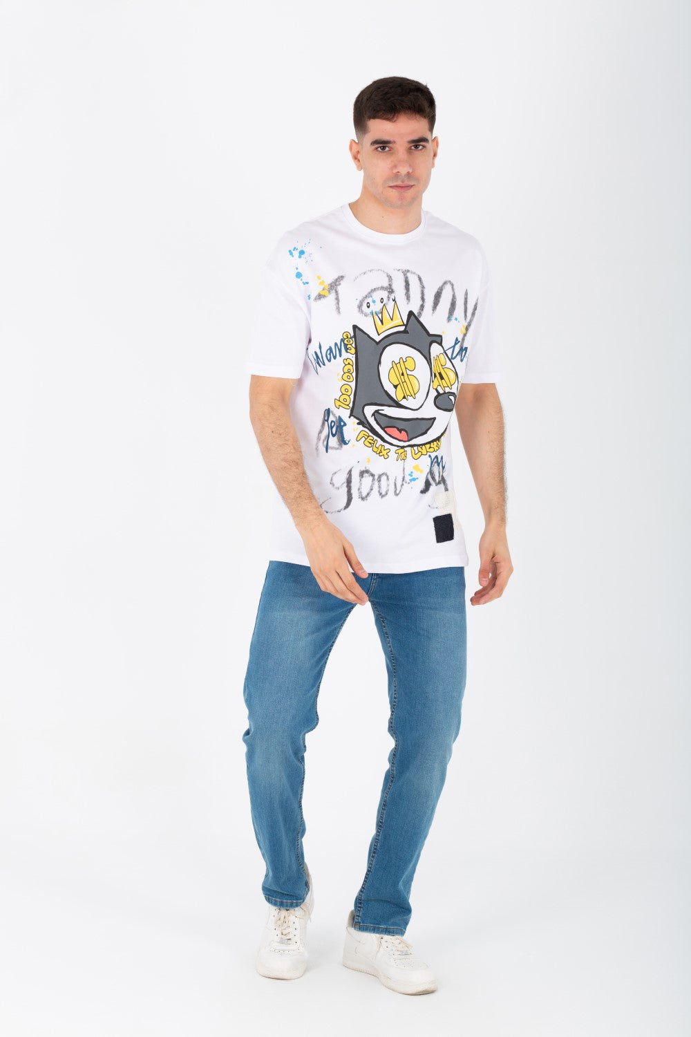 Men's Oversize Printed T-shirt With A Round Neck And Summer Melton Material