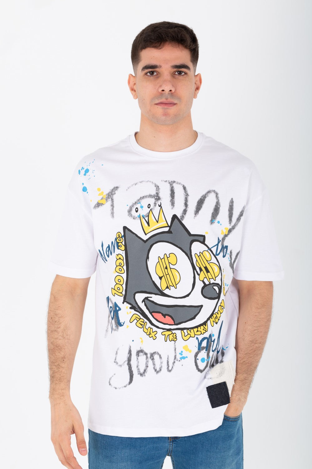 Men's Oversize Printed T-shirt With A Round Neck And Summer Melton Material