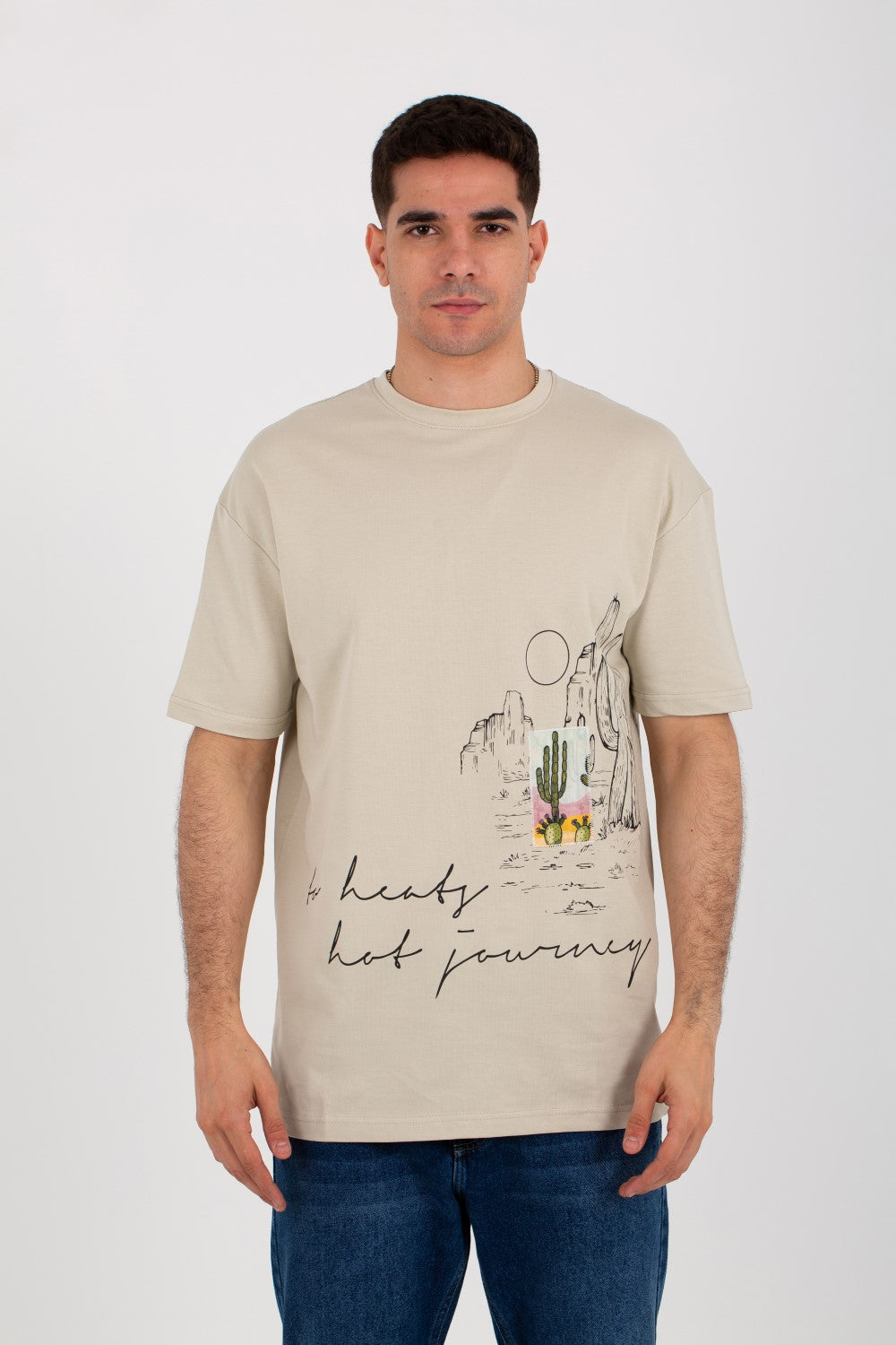 Mens Oversize Round Neck T-shirt With Short Sleeves And Full Print