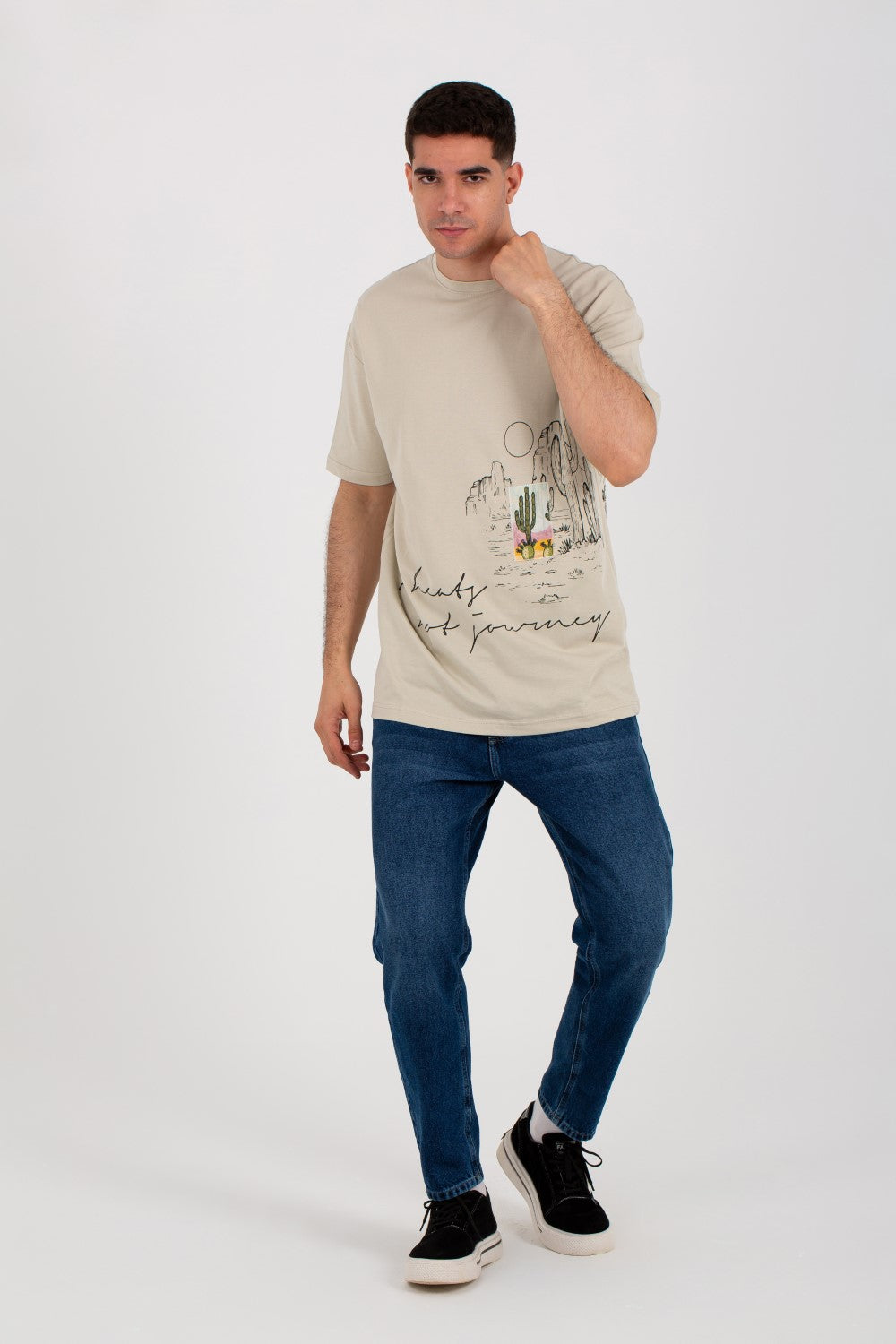 Mens Oversize Round Neck T-shirt With Short Sleeves And Full Print