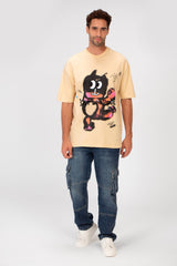 Men's Oversized Crew Neck Front Print Half Sleeve T-Shirt