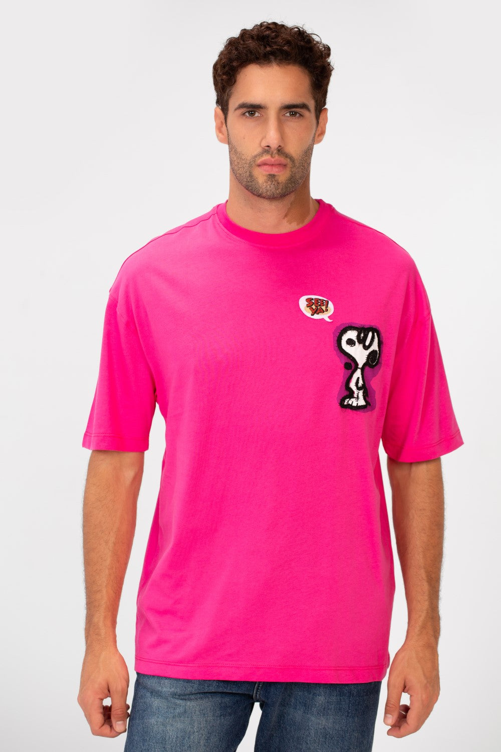 تي شيرت رجالي صيفي كبير الحجم بطباعة أمامية ونصف كم ورقبة دائرية