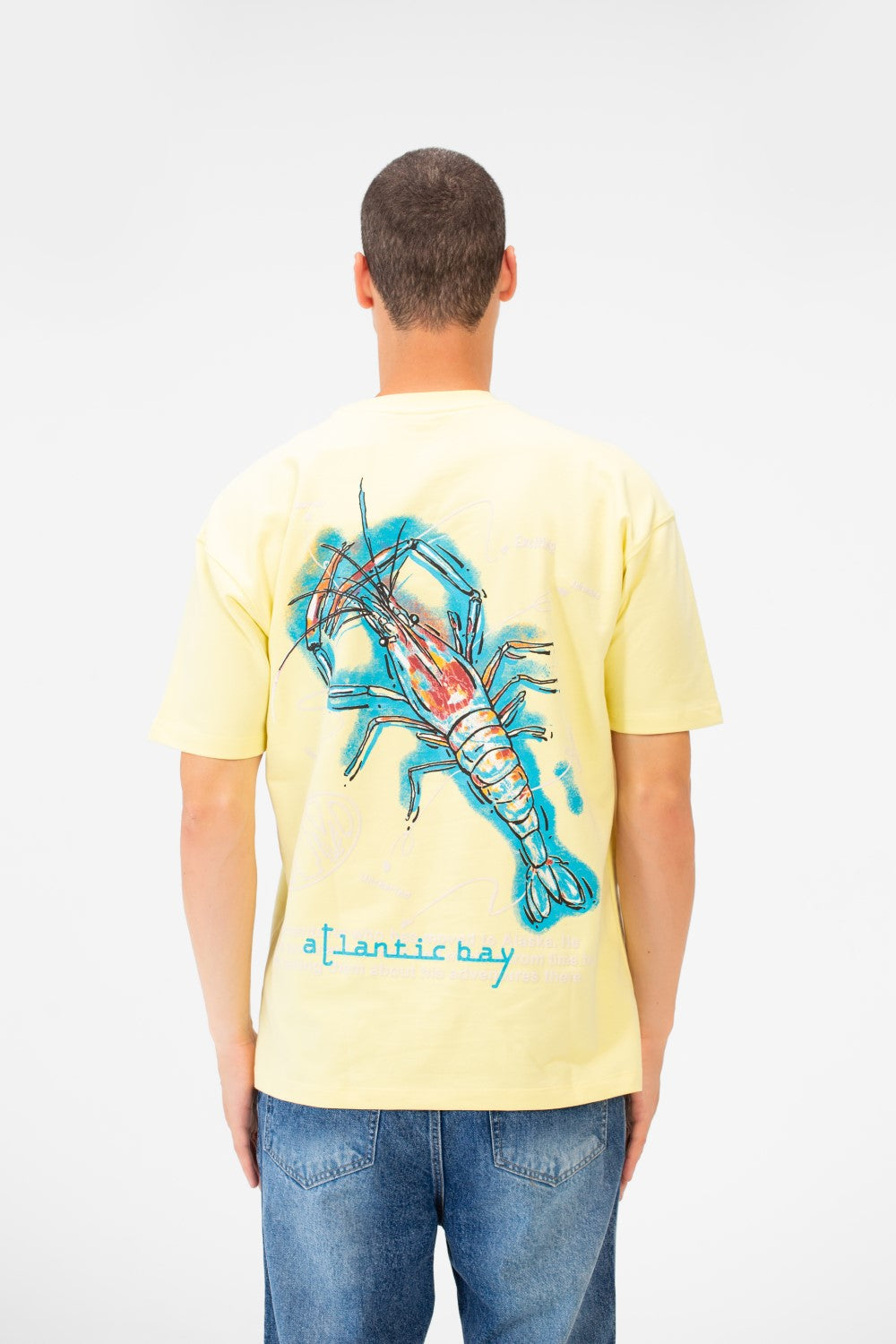 تي شيرت رجالي بقصّة عادية ورقبة دائرية وأكمام قصيرة ومطبوع من الأمام والخلف