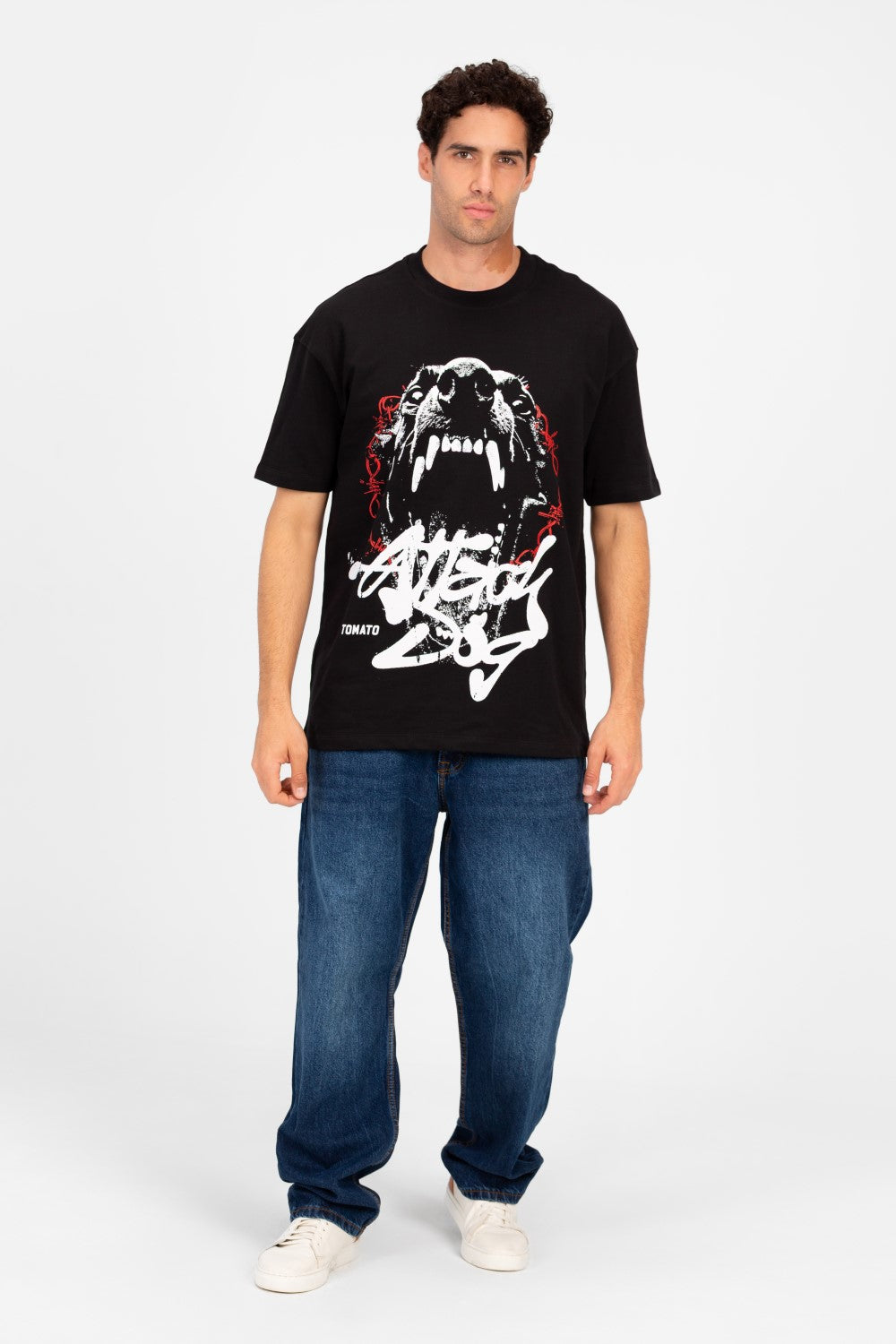 تي شيرت ميلتون رجالي عالي الجودة بقصة عادية وطبعة طماطم أمامية