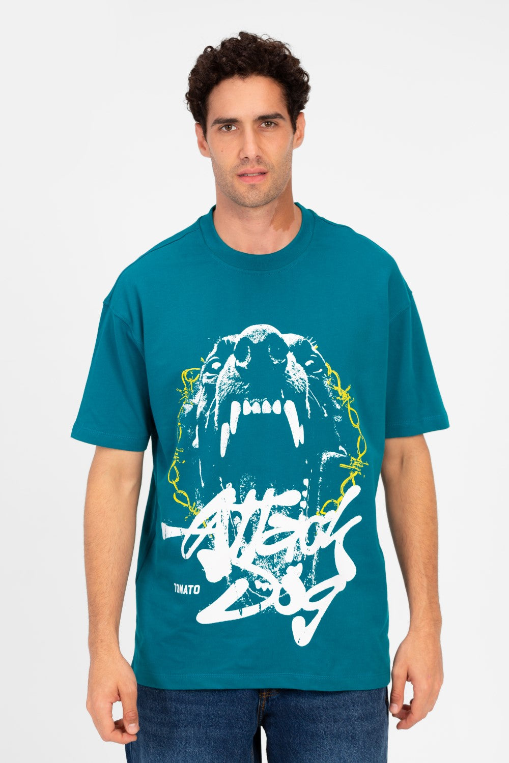 تي شيرت ميلتون رجالي عالي الجودة بقصة عادية وطبعة طماطم أمامية