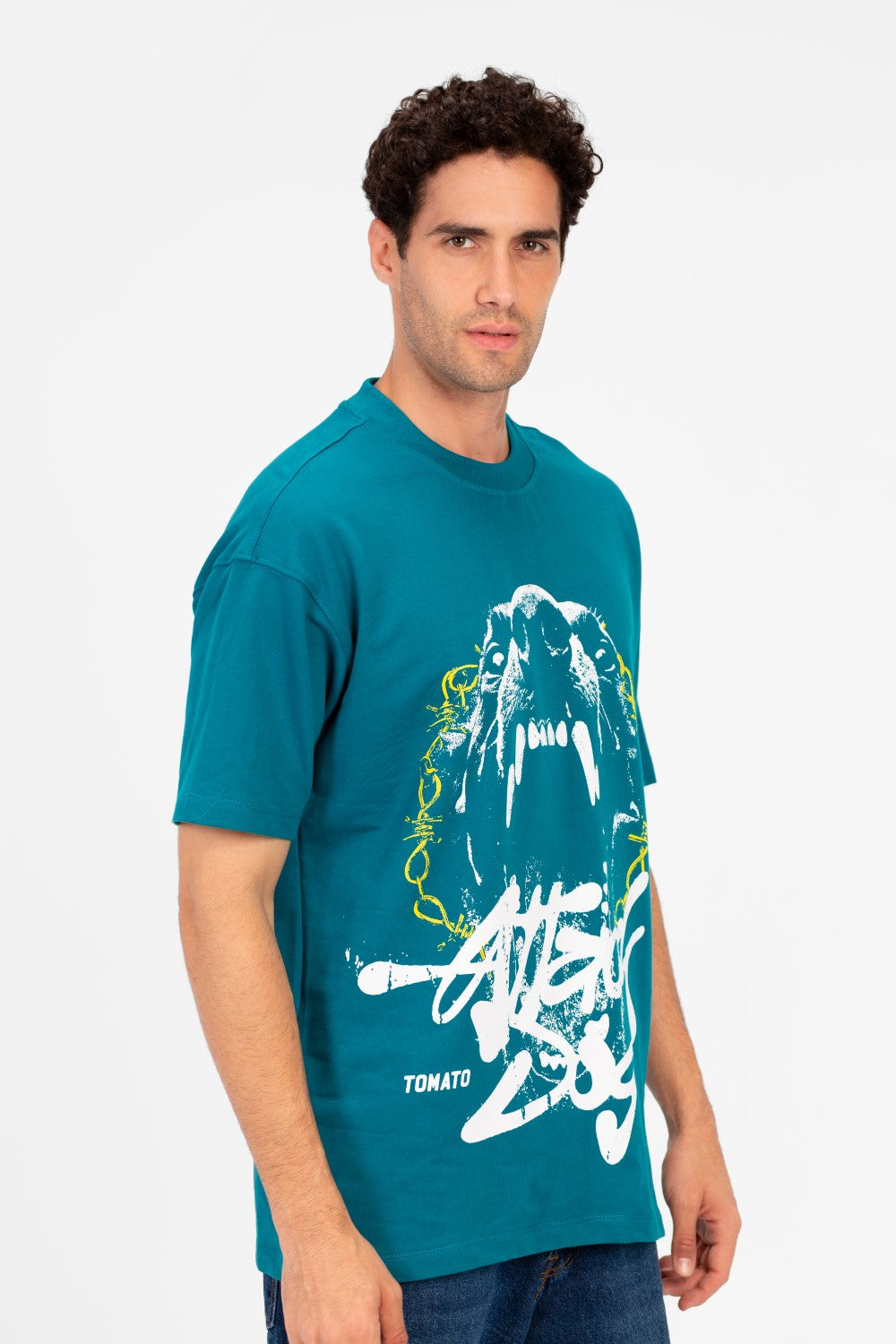 تي شيرت ميلتون رجالي عالي الجودة بقصة عادية وطبعة طماطم أمامية