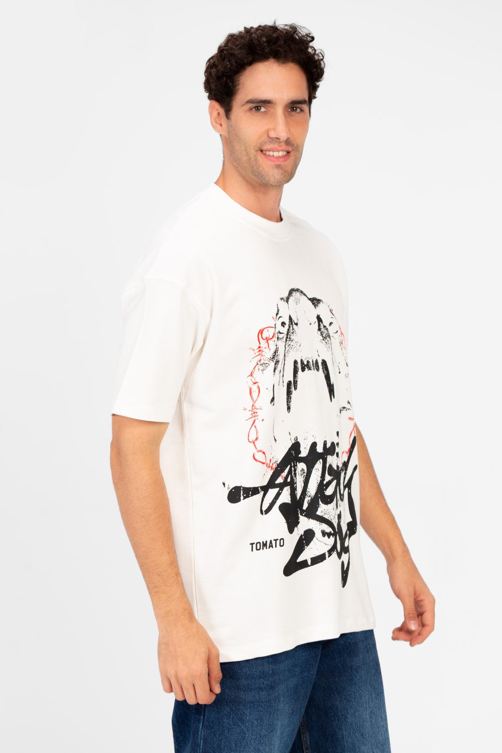 تي شيرت ميلتون رجالي عالي الجودة بقصة عادية وطبعة طماطم أمامية